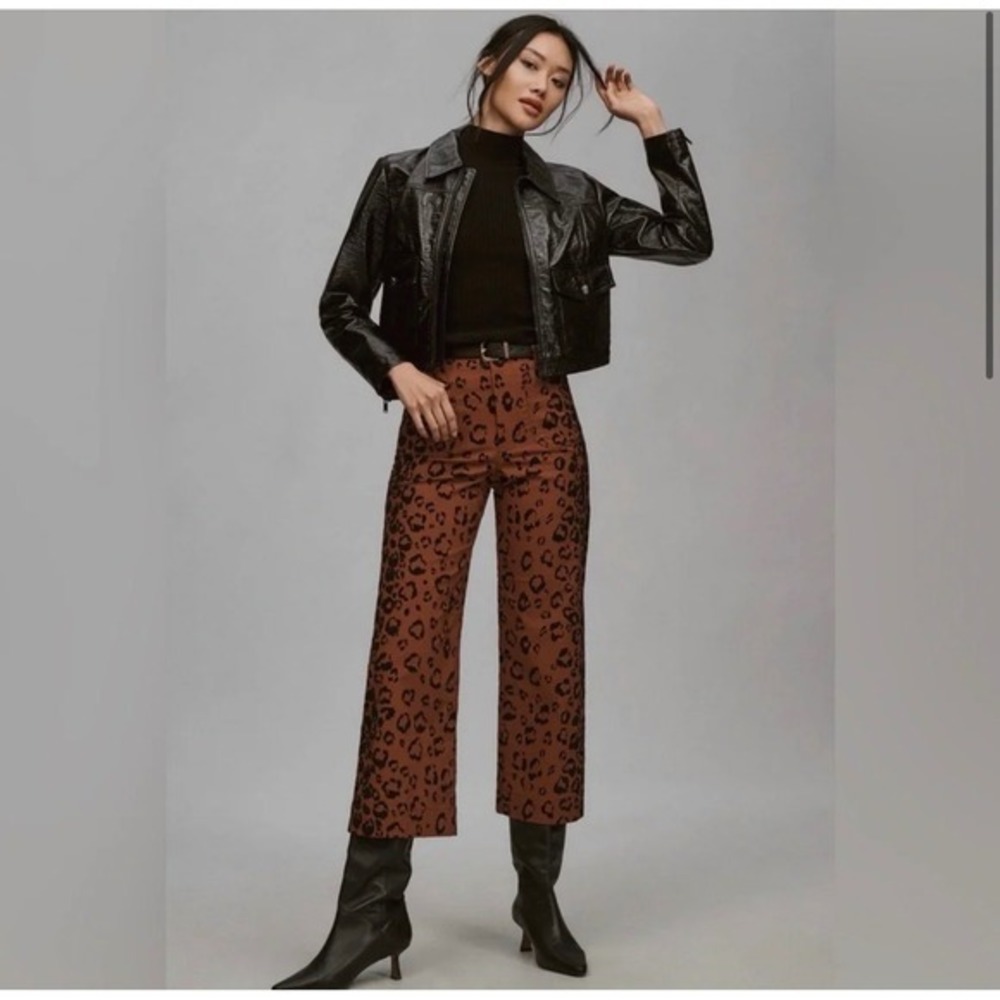 Maeve The Colette Pants Women 28 Brown Leopard Print New Wide Leg Cropped